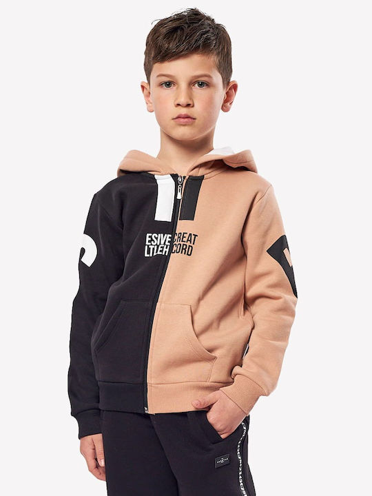 Kids Sweatshirt Cardigan Cotton with Hood Beige