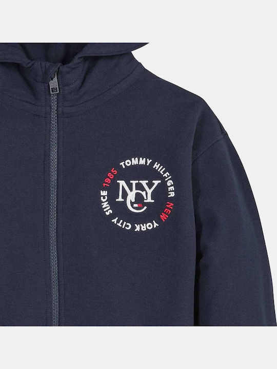 Kids Sweatshirt Cardigan Cotton with Hood Navy Blue