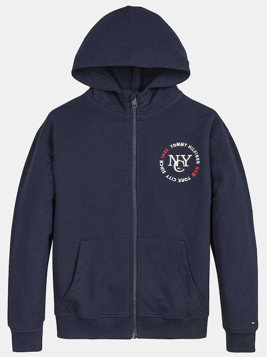 Kids Sweatshirt Cardigan Cotton with Hood Navy Blue