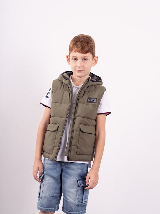 Kinder Freizeitjacke Ärmellos mit Kapuze Khaki