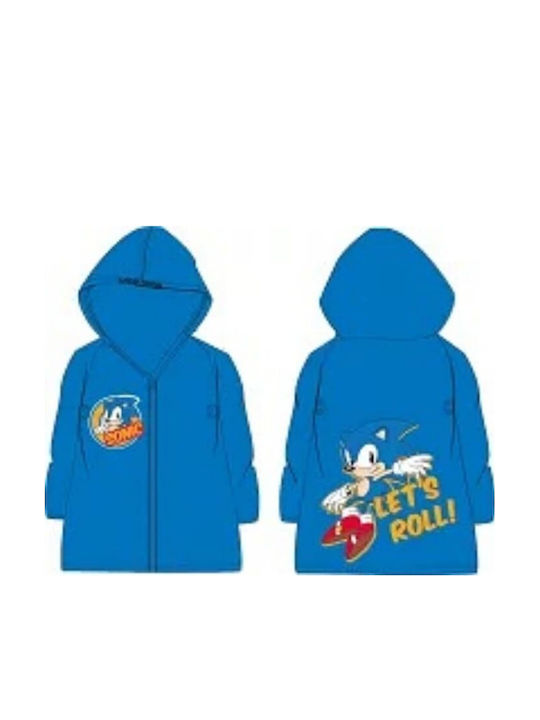 Sonic Αδιάβροχο Παιδικό Casual Μπουφάν Μακρύ με Κουκούλα Γαλάζιο