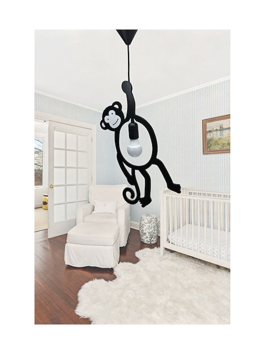 Kids Wooden Single Ceiling Light E27 Black 60W 51cm SKU-3193-P3193