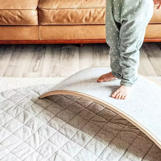 Curve Lab Perfect Arc Felt Wooden Balance Board With Chocha Fabric Soft Orange 88x33cm & Pillow Soft Orange Felt Pillow