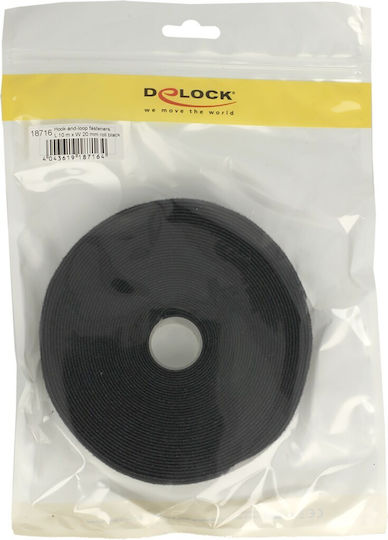 DeLock Hook & Loop Μαύρη Αυτοκόλλητη Ταινία Χριτς Χρατς Μαύρη 10mx20mm
