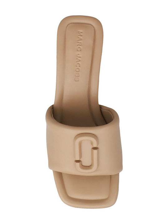 Leather Mules with High Heel in Beige Color