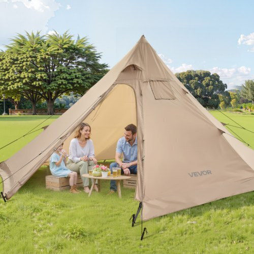 Vevor Σκηνή Camping Teepee Καφέ 4 Εποχών για 4 Άτομα 400x400x200εκ.