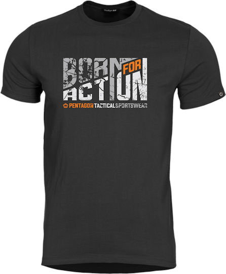 Pentagon Ageron T-shirt Born for Action σε Μαύρο χρώμα