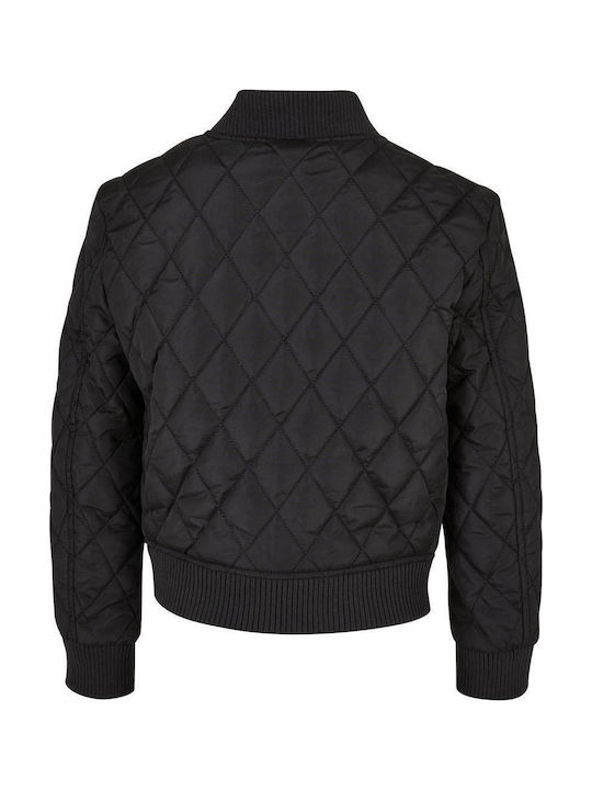 Diamond Quilted Nylon Kids Coat Short Black