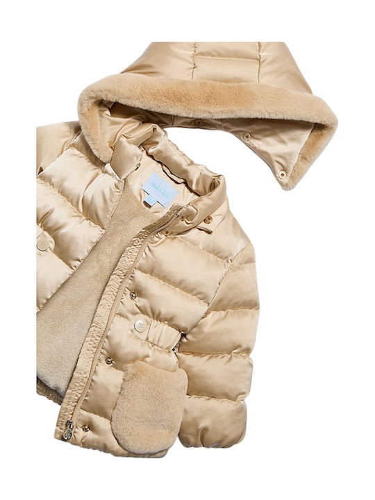 Kids Quilted Jacket with Hood Beige