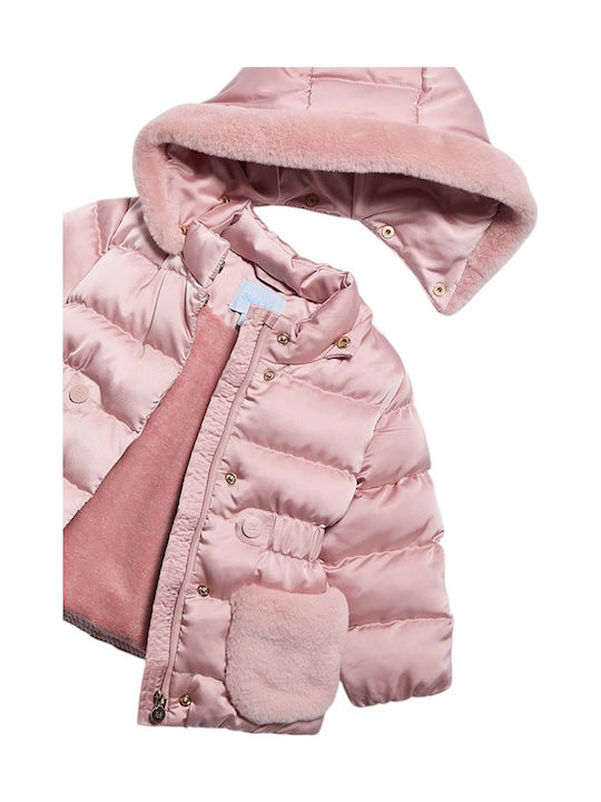 Kids Quilted Jacket with Hood Pink