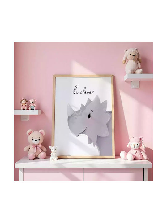 Kids Framed Plastic Wall Painting With Dinosaur Be Clever 21x30cm