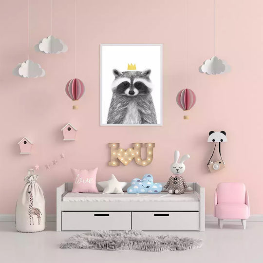 Παιδικό Κάδρο Queen Racoon με Λευκή Κορνίζα από Πλαστικό 21x30εκ.