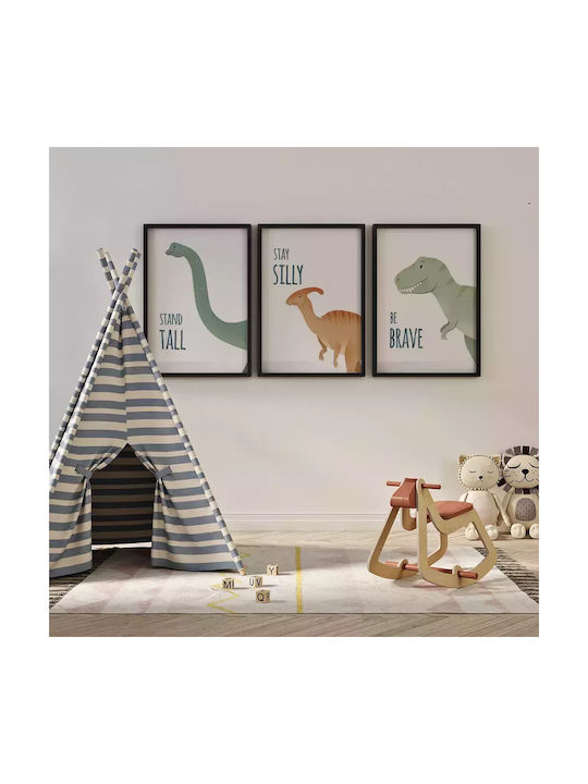 Kids Framed Plastic Wall Painting With Dinosaur Stay Silly 21x30cm