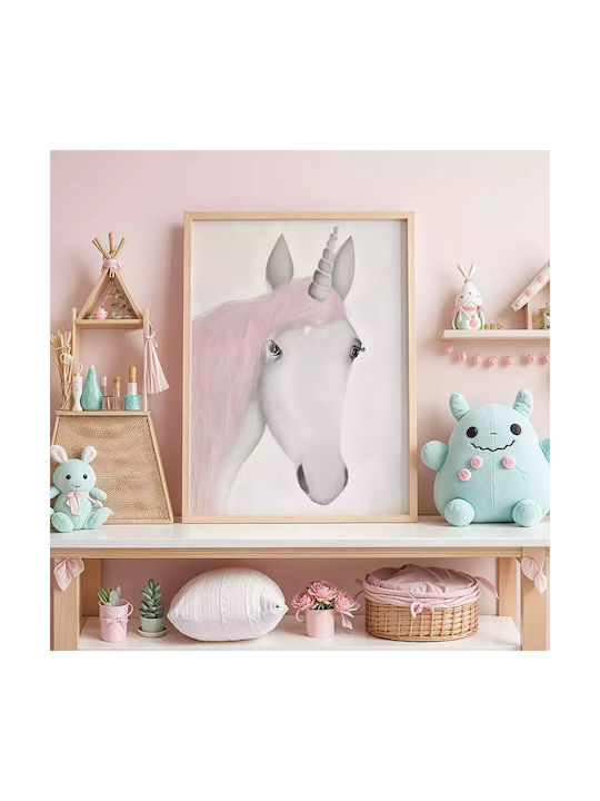 Παιδικό Κάδρο Unicorn με Λευκή Κορνίζα από Ξύλο 21x30εκ.