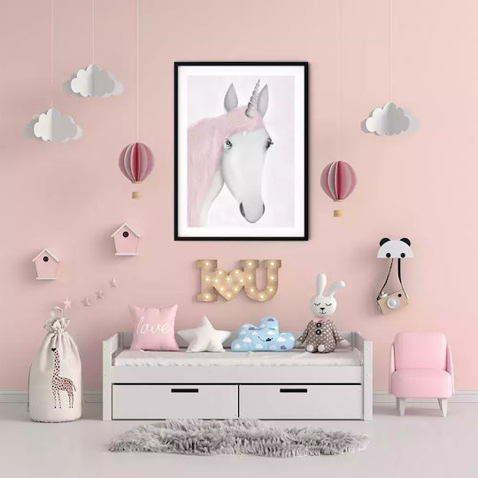 Παιδικό Κάδρο Unicorn με Λευκή Κορνίζα από Πλαστικό 21x30εκ.