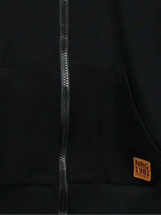 Kids Sweatshirt Cardigan With Hood And Pockets Black
