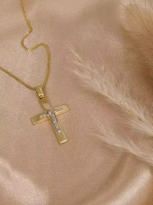 Men's Gold Cross 9K with the Crucified with Chain