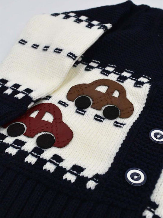Kinderstrickjacke Gestrickt Dunkelblau, Ecru