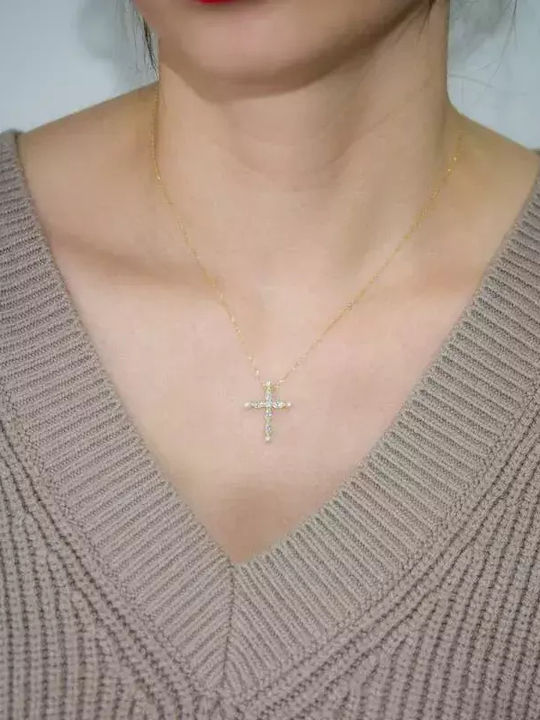 Дамски Златен Кръст 14K с Верижка