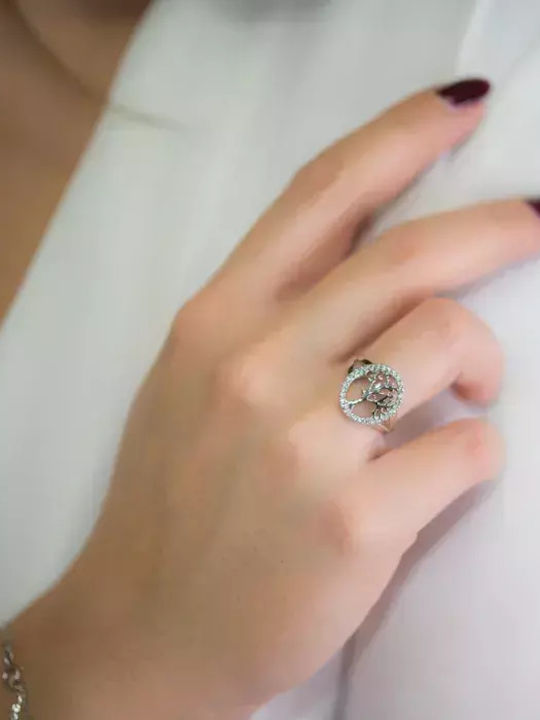 Ring with Pearls & Zircon made of White gold 14K