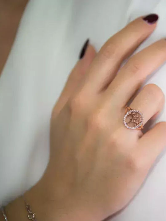 Damen Ring mit Perlen & Zirkonia aus Roségold 14K