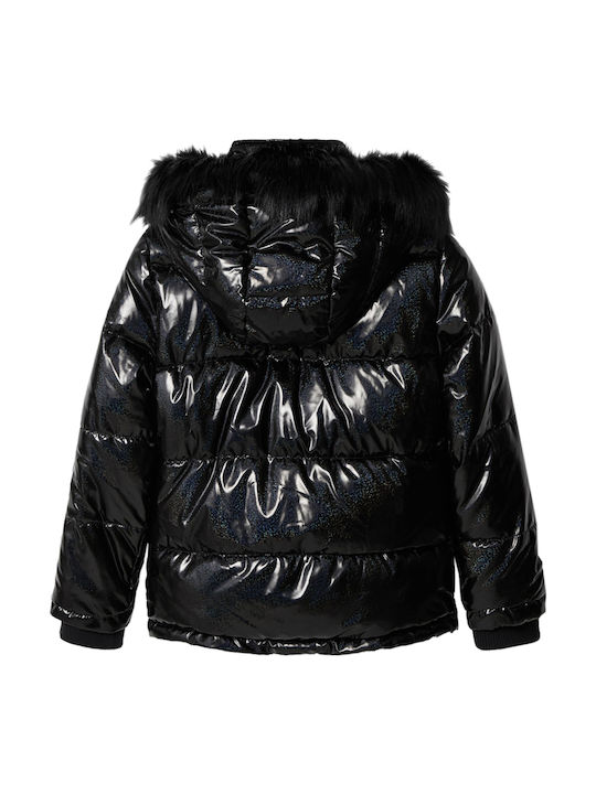 Kids' Quilted Jacket Short with Hood Black Saturno