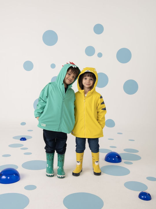 Waterproof Kids' Trench Coat with Lining & Hood Green