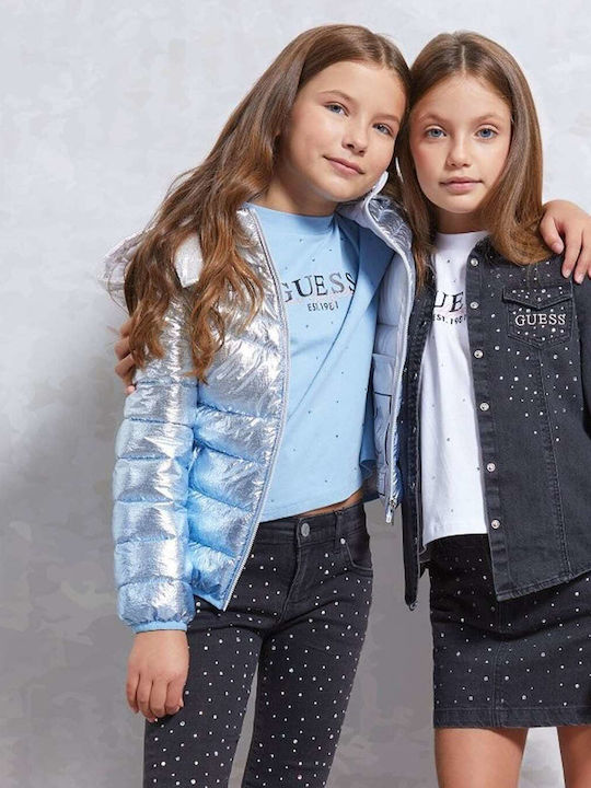 Kids' Quilted Jacket Short with Hood Silver