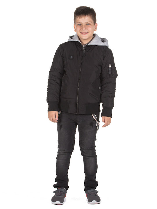 Jacket Παιδικό Casual Μπουφάν Κοντό με Κουκούλα Χακί
