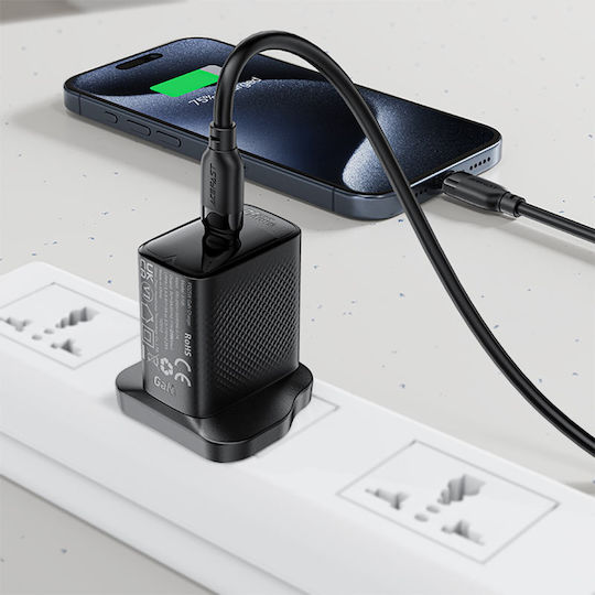 Acefast Редовна USB 2.0 Кабел USB-C мъжки - USB-C мъжки 60W Черен 1.2м