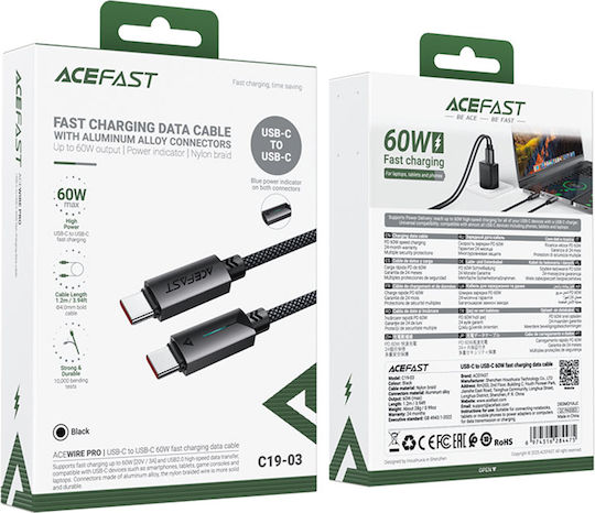 Acefast USB 2.0 Kabel USB-C männlich - USB-C 60W Schwarz 1.2m
