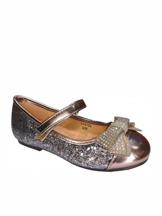 Kids Ballerinas with Hoop & Loop Closure Gray