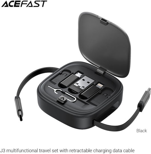 Acefast Retractable USB to Lightning / micro USB Cable 3A Μαύρο 0.95m