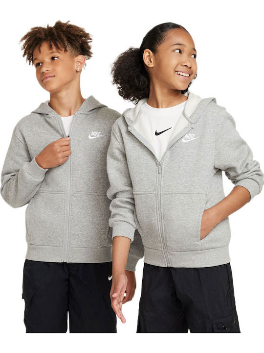 Athletic Kids Sweatshirt Cardigan Cotton with Hood Gray Sportswear Club