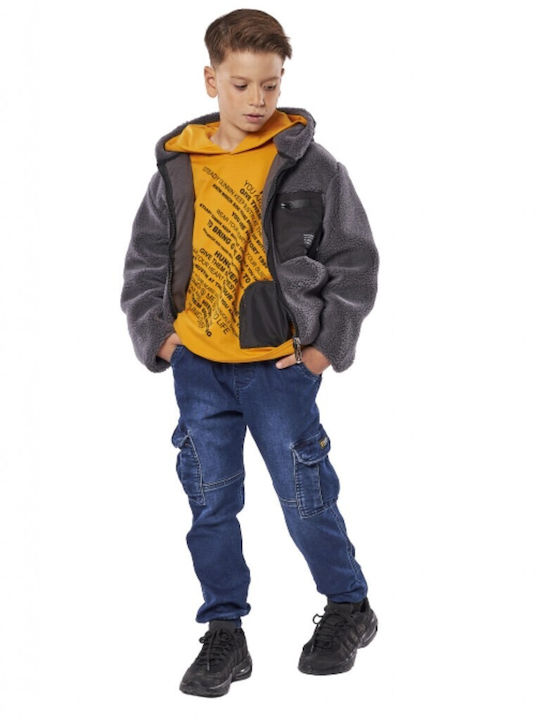 Kids Cardigan Fleece with Hood Gray