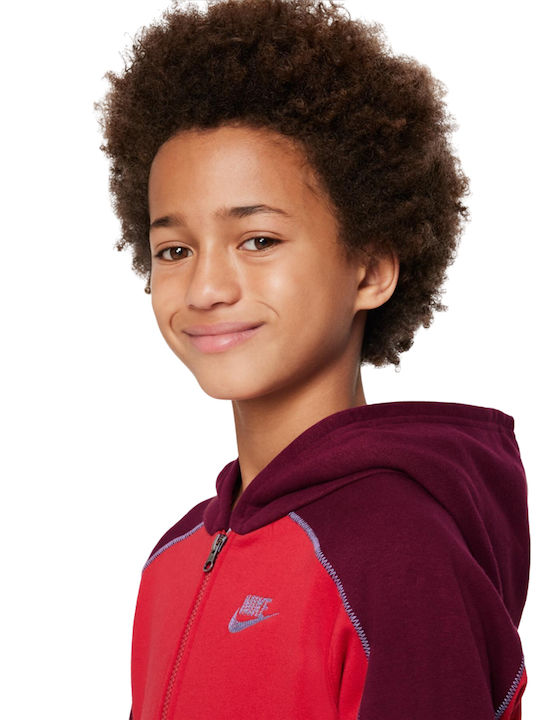Athletic Kids Sweatshirt Cardigan Cotton with Hood Red Sportswear