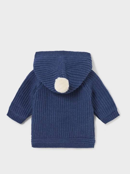 Kinderstrickjacke Gestrickt mit Kapuze Dunkelblau.
