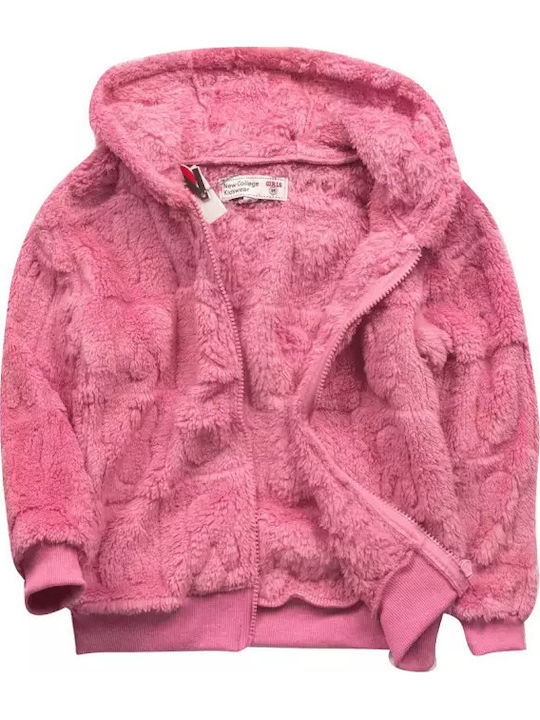 Kinderstrickjacke Pelz mit Kapuze Fuchsia