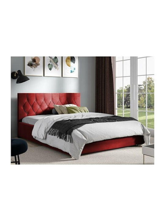 Bed Queen Upholstered with Fabric Red Storage Space & Slats for Mattress 160x200cm