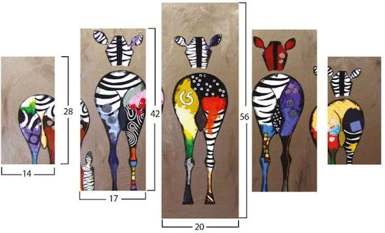 HomeMarkt Colorful Zebras Fünffach Gemälde Hölzernes 56x92cm