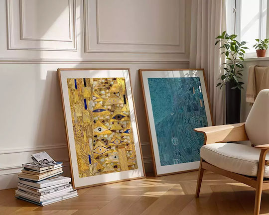 Poster Blue Details By Gustav Klimt Art156 30cm X 40cm Natural Wooden Frame