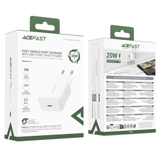 Acefast GaN Wireless Charger with USB-C Port 20W Power Delivery White