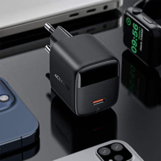 Acefast Φορτιστής GaN με Θύρα USB-C και Καλώδιο USB-C - USB-C 30W Μαύρος (A115)