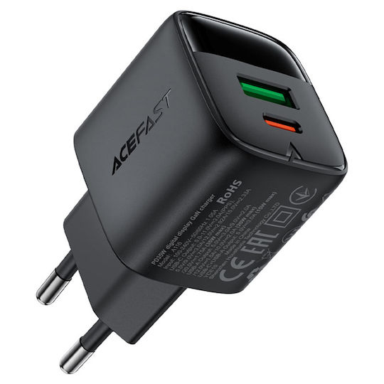 Acefast Wireless Charger GaN With USB-A Output Port And USB-C Output Port 35W Power Delivery Black A116