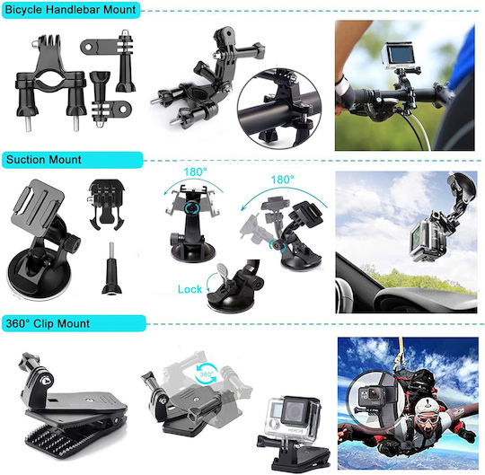 Techsuit Zubehörset für GoPro / SJCam Max / Held 12 / Held 11 / Held 10 / Held 9 / Held 8