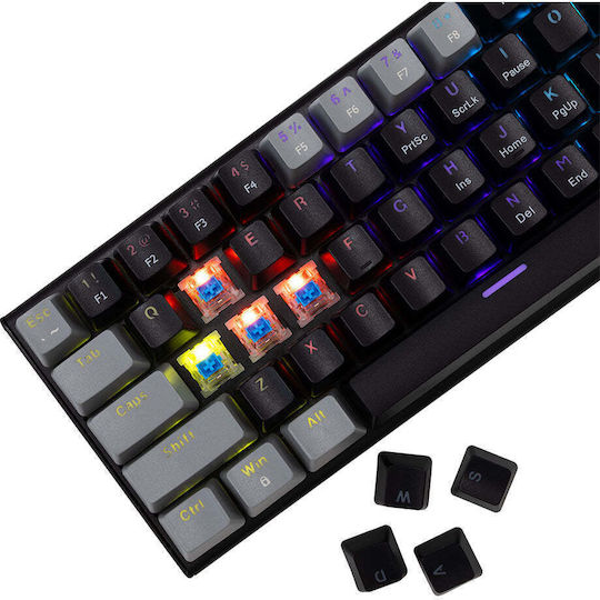 White Shark WAKIZASHI 2 Гейминг Механична Клавиатура 60% с Синьо по поръчка суичове и RGB подсветка (Английски US) Grey/Black