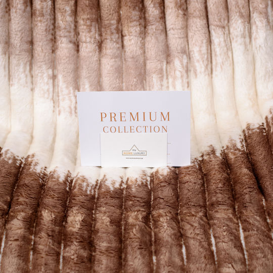 My Home Luxury Blanket Fleece Queen 220x240cm Ecru - Dark Brown