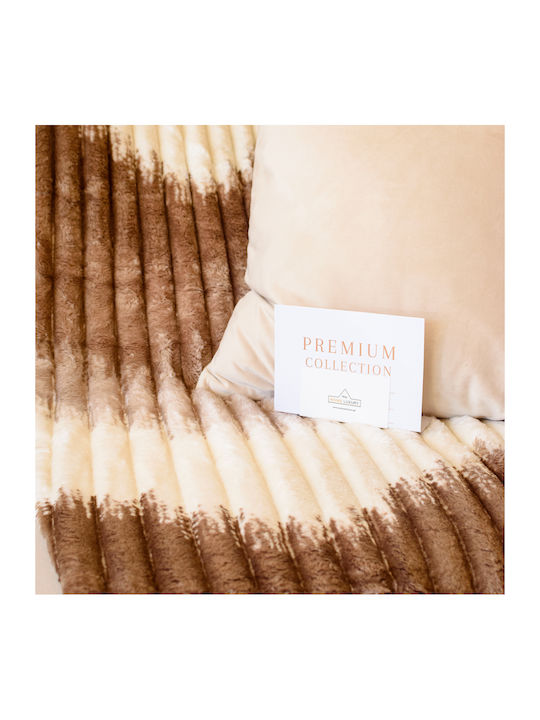 My Home Luxury Κουβέρτα Fleece Υπέρδιπλη 220x240εκ. Εκρού - Σκούρο Καφέ