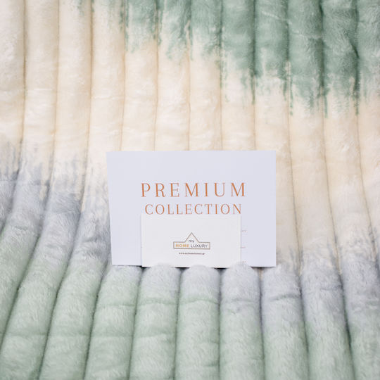My Home Luxury Blanket Fleece Queen 220x240cm Ecru - Turquoise