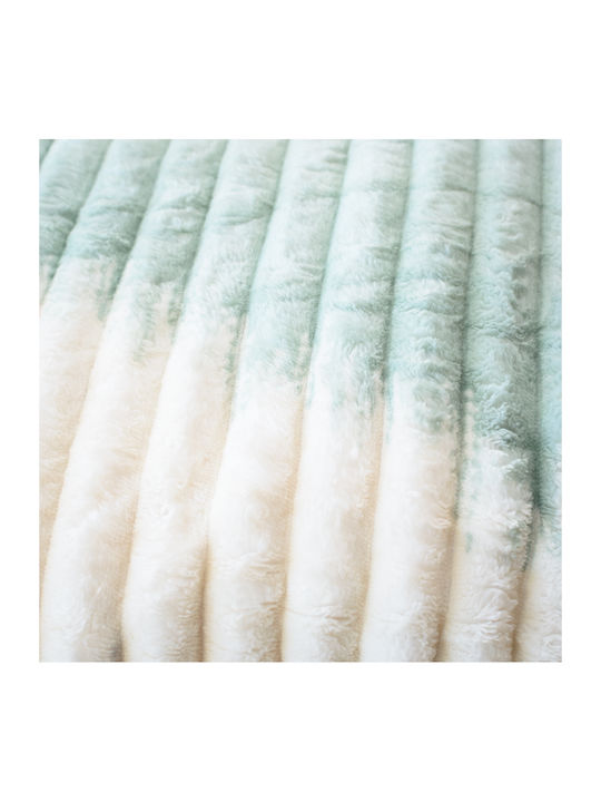 My Home Luxury Fleece Blanket Double 220x240cm Ecru - Turquoise